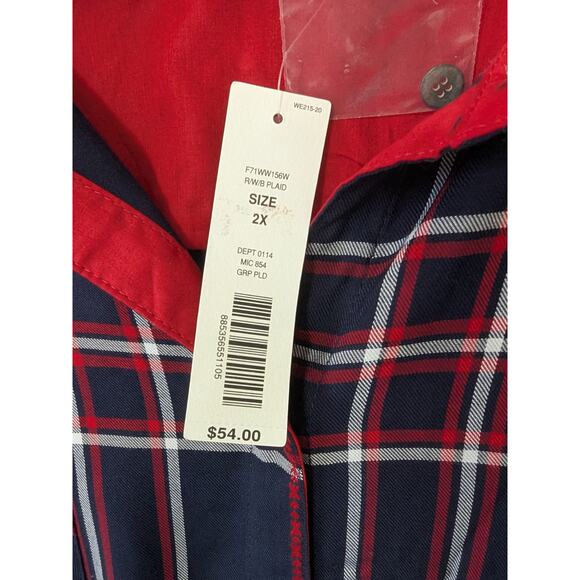 Westbound Woman Navy Red Plaid Button Up Shirt Size 2X Long Sleeves Office New - Picture 5 of 8